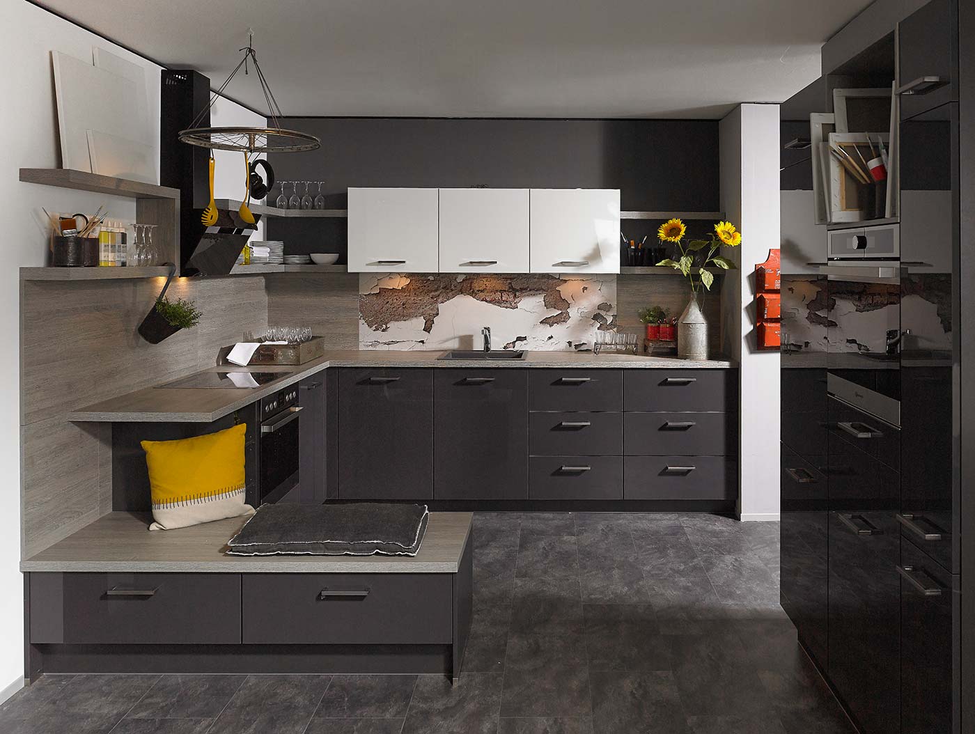 REDDY Küchen modern dunkel Arbeitsplatte Marmor